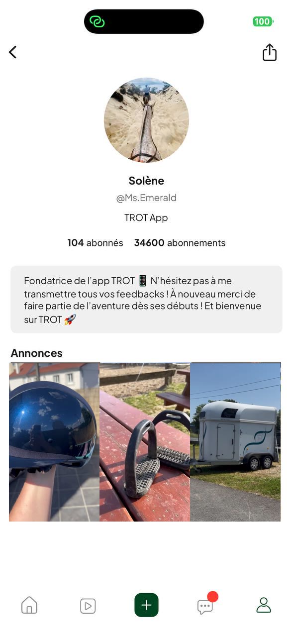 Profil vitrine avec des annonces de matériel